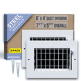 thumbnail image 1 of [2 Pack] Fits 6x4 Duct Opening Steel Adjustable Air Supply Grille by Handua | Register Vent Cover Grill for Sidewall and Ceiling | White | Outer Size: 7.75" X 5.75", 1 of 9