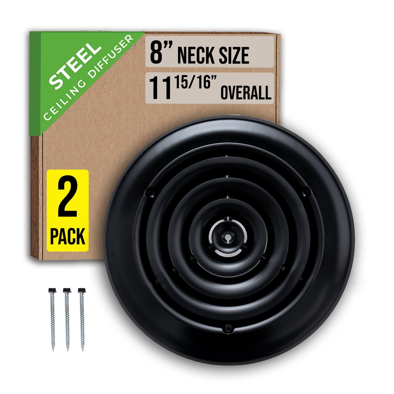 [2 Pack] Fits 8 Inch Neck Air Duct | Steel Round Air Supply Diffuser ...