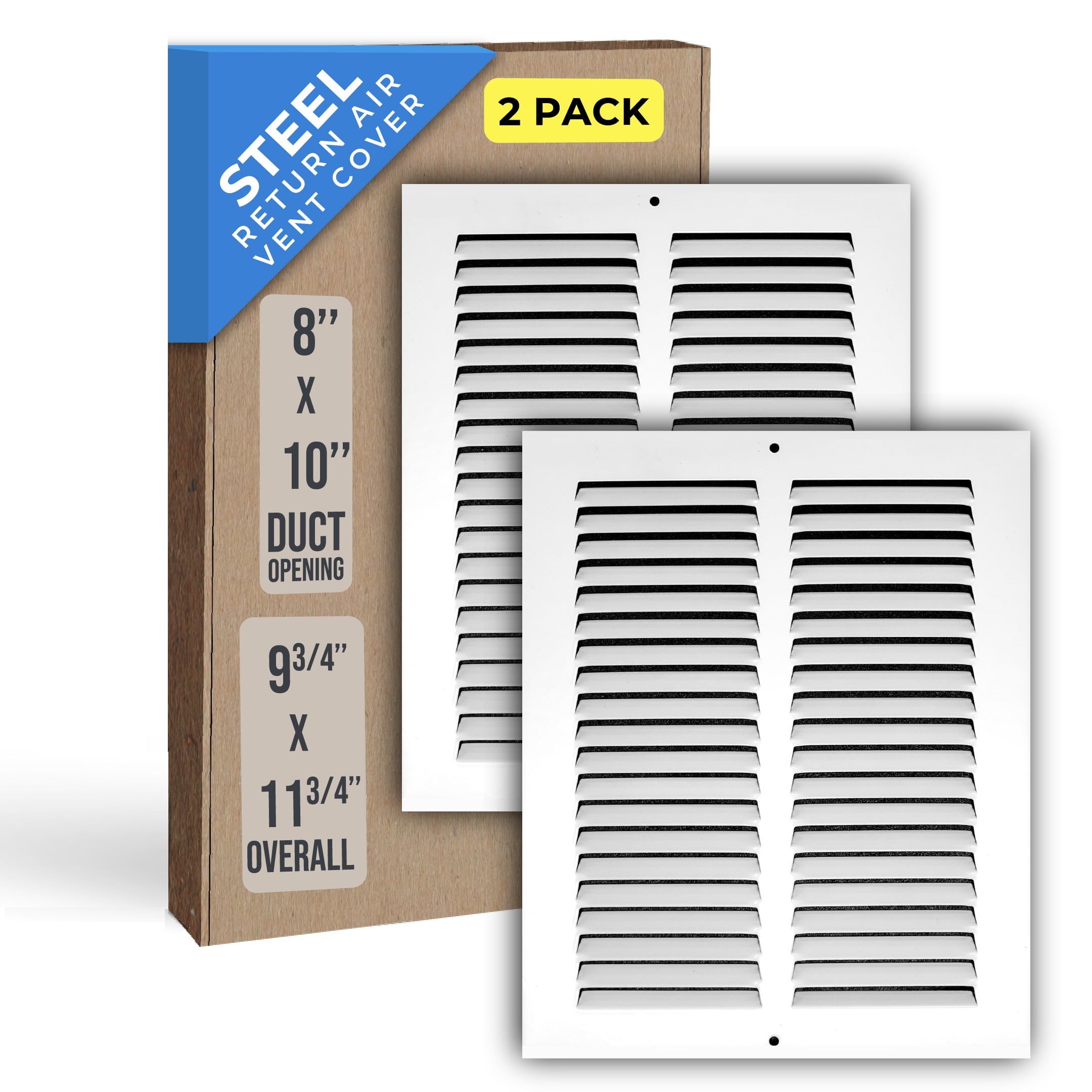 White Steel 8x10 Duct Opening Return Air Grille, 2 Pack
