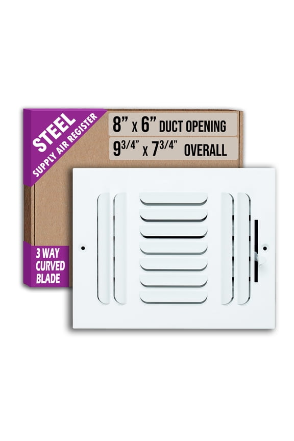 [2 Pack] Fits 8x6 Duct Opening 3 WAY Fixed Curved Blade Air Supply Diffuser by Handua | Register Vent Cover Grille for Sidewall and Ceiling | White | Outer Dimensions: 9.75" X 7.75"
