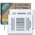 thumbnail image 1 of [2 Pack] Fits 8x6 Duct Opening 3 WAY Steel Air Supply Diffuser by Handua | Register Vent Cover Grill for Sidewall and Ceiling | White | Outer Dimensions: 9.75" X 7.75", 1 of 8