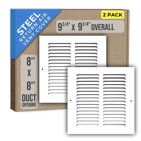 [2 Pack] Fits 8x8 Duct Opening | Steel Return Air Grille by Handua | Vent Cover Grill for Sidewall and Ceiling | White | HVAC Cold Air Intake Grille | Outer Dimensions: 9.75"W X 9.75"