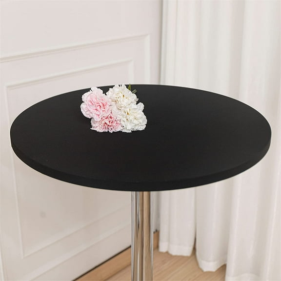 2-Pack Fitted 24 Inch Black Round Tablecloth Cocktail Table Topper Spandex Folding Bar Table Cover Elastic Stretch Tablecloths