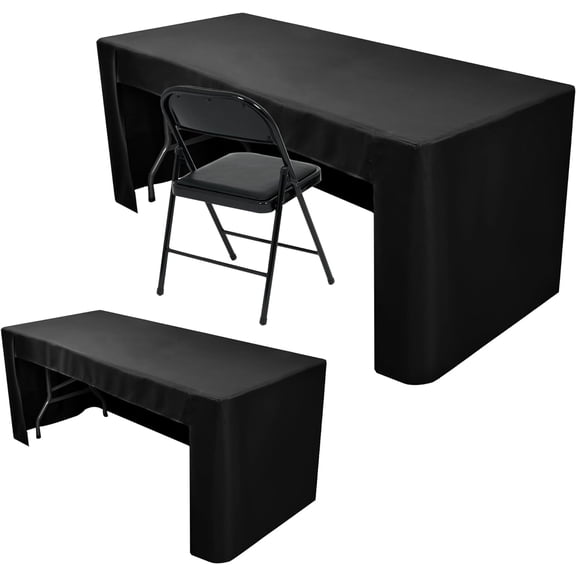 2 Pack Fitted Black for 4 Foot Tables - Open Back Washable Fabric Table Topper for Trade Show, Craft Show, Events, Vendor Booth