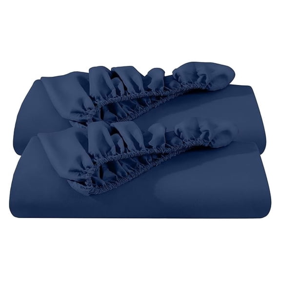 2-Pack Fitted Bottom Sheets Split King - Premium 1800 Ultra-Soft Microfiber - Deep Pocket - 4 Twin XL Fitted Sheets (Split King, Dark Blue)