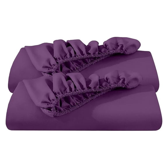 2-Pack Fitted Bottom Sheets Split King - Premium 1800 Ultra-Soft Microfiber - Deep Pocket - 4 Twin XL Fitted Sheets (Split King, Plum)