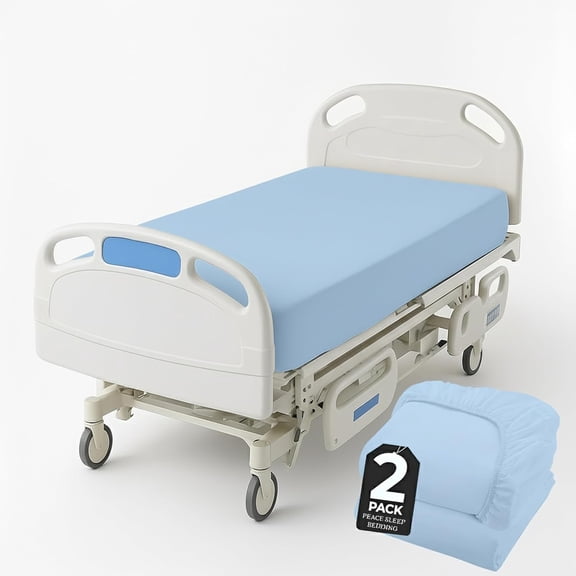 2 Pack Fitted Hospital Bed Sheets, 36 x 84 12 with Estic All Around - Sheets for Home & Care Beds, Soft Microfiber Sheet, Light Blue
