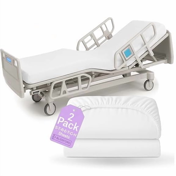 - 2 Pack Fitted Hospital Bed Sheets with Elastic All Around for a Cotton Rich Soft Knitted Jersey Sheet, 36” x 84” x 12”