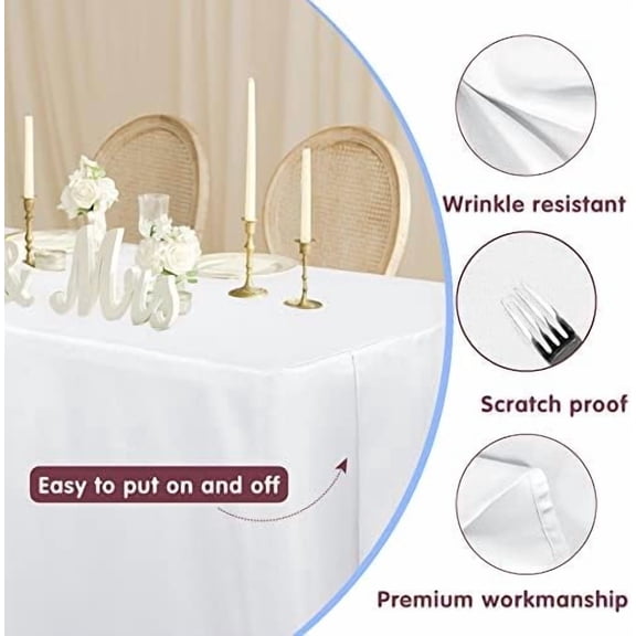 2 Pack Fitted Tableclothes - 60 x 30 Inch - White Rectangle Tablecloths for 5 Foot Tables, Fabric Table Cover Protector for Parties, Holiday Dinner, Wedding, Trade Show