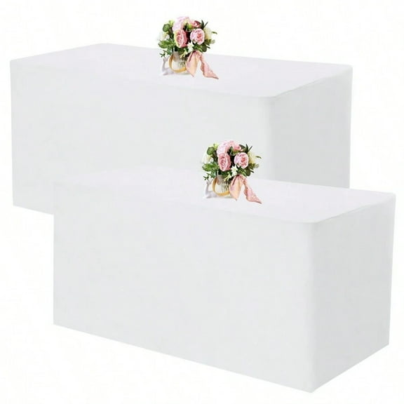 2 Pack Fitted Tablecloths 72 X 30 Inch, Thick Premium White Rectangle Table Clothes For 6 Foot Tables