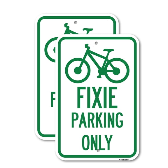 (2 Pack) Fixie Parking Only Sign | 18" X 24" Heavy-Gauge Aluminum Sign | Rust Free Aluminum, Weather Resistant, Waterproof, Fade Resistant, 2 Pre-drilled Holes