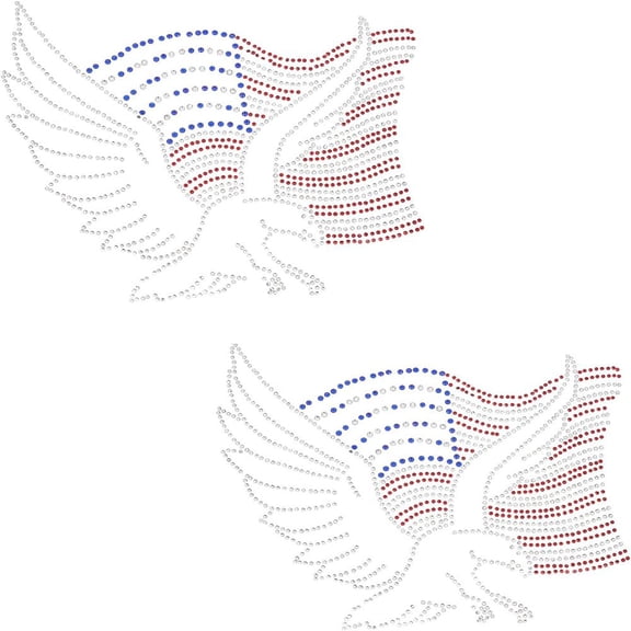 2 Pack Flag Eagle Rhinestone Iron on Hotfix Transfer Decal Bling Patches Stripes Clear Red Blue Glitter Iron On Applique DecorationDIY