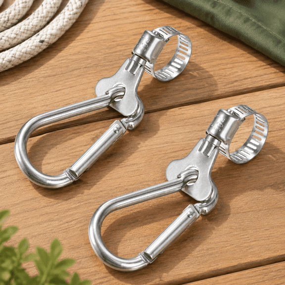 2-Pack Flag Pole Rings 0.5-0.7 Inches, Adjustable Flag Pole Clips W Flagpole Clamp to Hold Flag, Stainless Steel Flagpole Clips Grommet Rings for Garden/Boat/Vehicle/Yacht