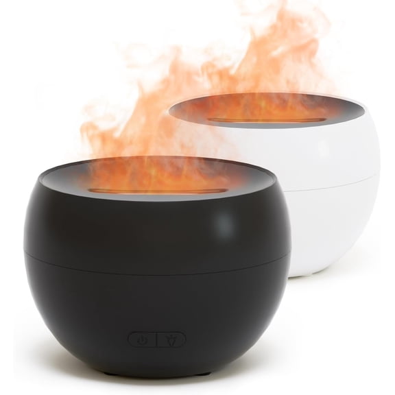 2 Pack Flame Essential Oil Diffusers for Home, 150ml Fire Ultrasonic Diffusers for Essential Oils, Aromatherapy Diffuser with Auto-Off Function for Home, Office, Bedroom, Gift (White & Black)