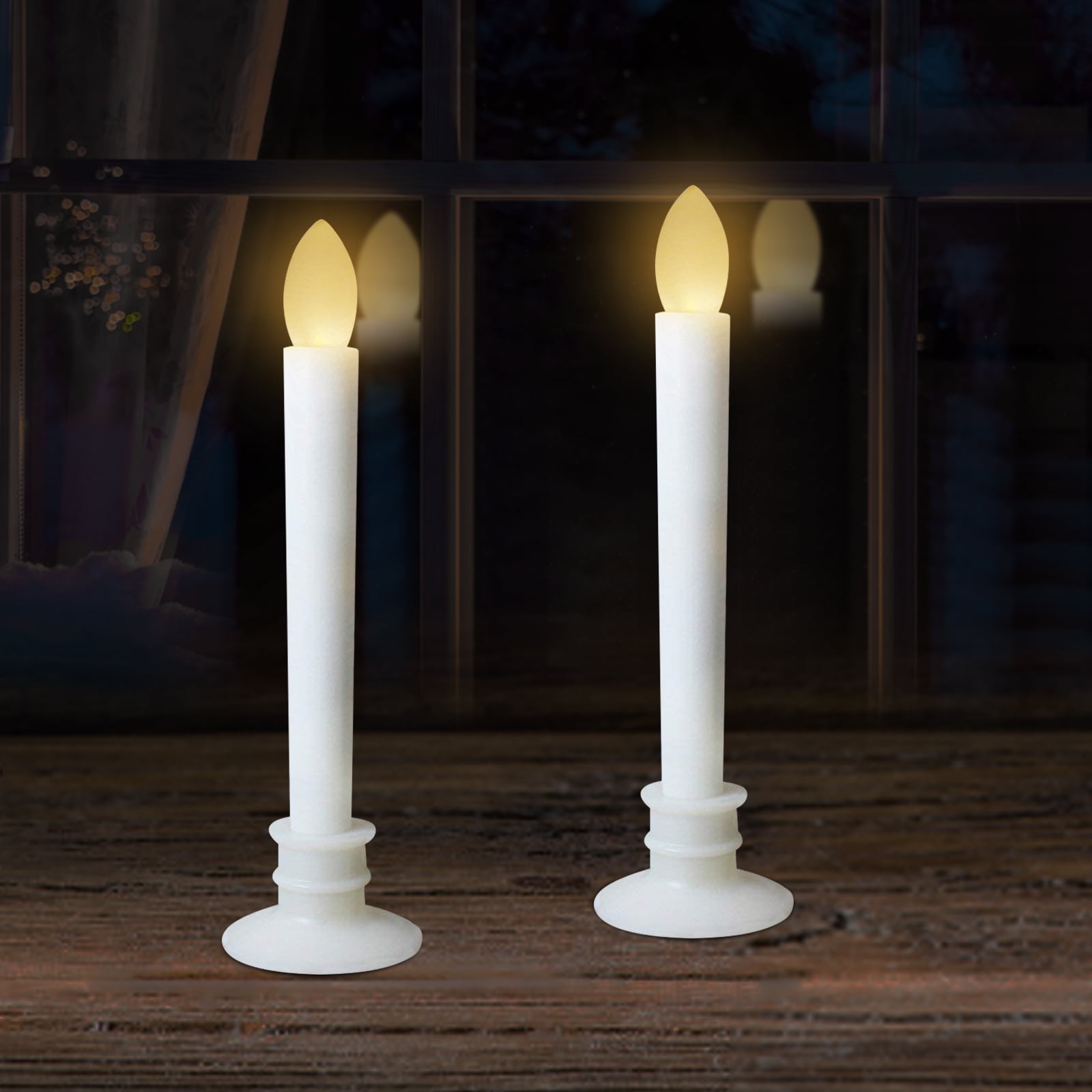 2 Pack Flameless Taper LED Window Candles with Removable Holders With