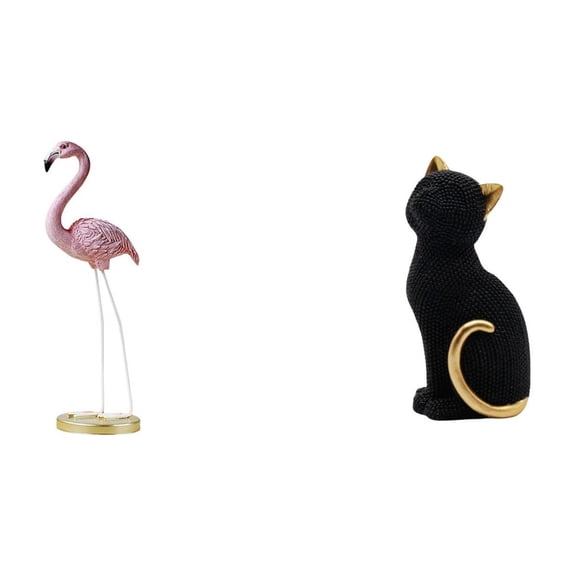 2 Pack Flamingo Cat Sculpture Resin Bird Figurine Unique Home Decor for Office Bookshelf and Garden Lawn