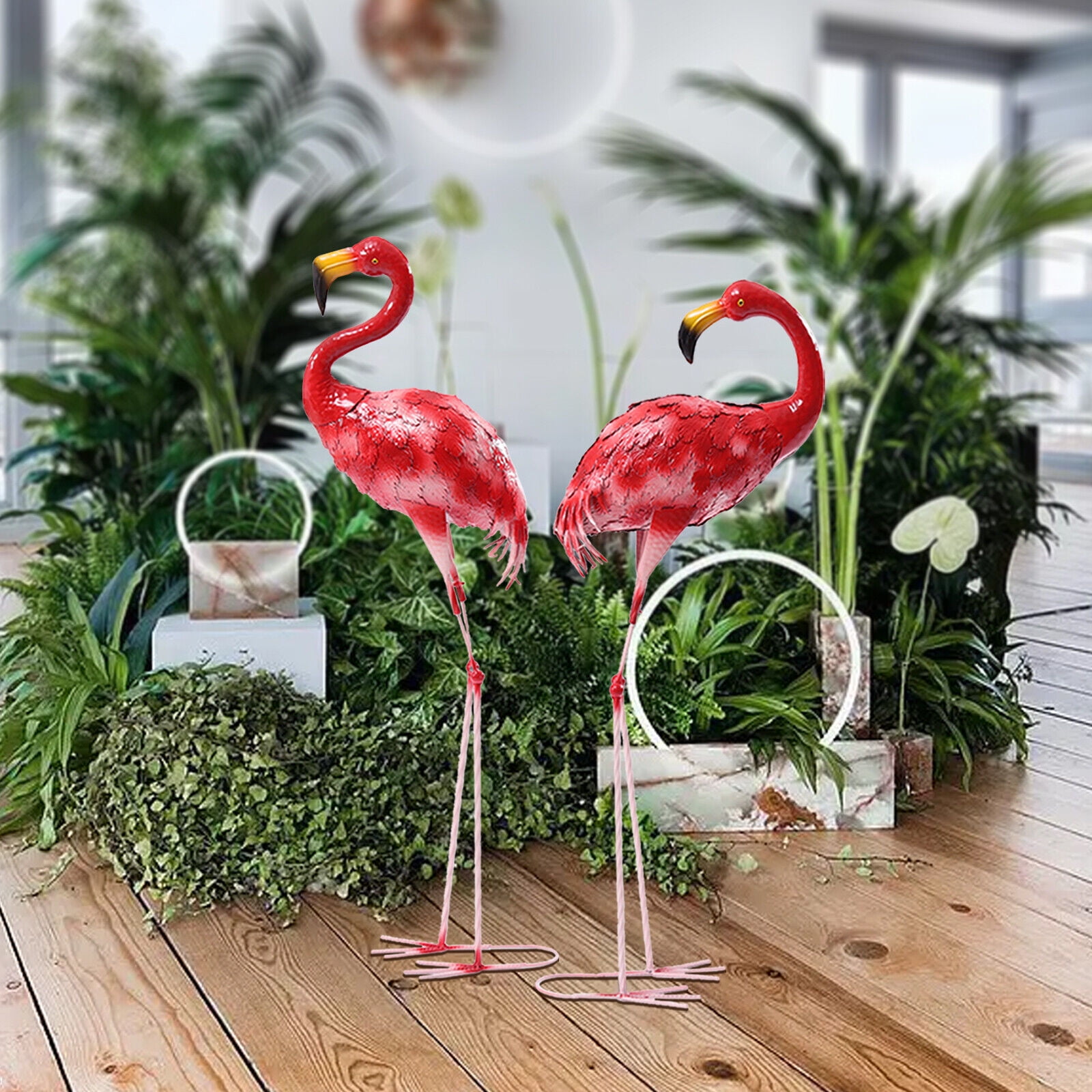 2 Pack Flamingo Statue Pink Outdoor Lawn Yard Garden Decor Metal Art  Sculpture - Walmart.com, image size:1600x1600