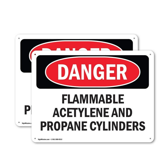 (2 Pack) Flammable ACETYLENE And Propane Cylinders OSHA Danger Sign 10 Inch X 7 Inch Plastic Sign, Weather Resistant, UV Protected for Workplace, Business, and Construction Site, Made