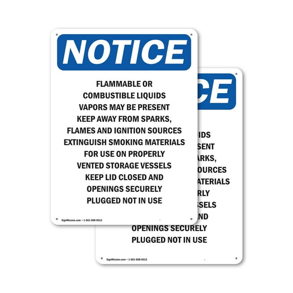 (2 Pack) Flammable Or Combustible Liquids OSHA Notice Sign 10 Inch X 14 Inch Plastic Sign, Weather Resistant, UV Protected for Workplace, Business, and Construction Site, Made in the