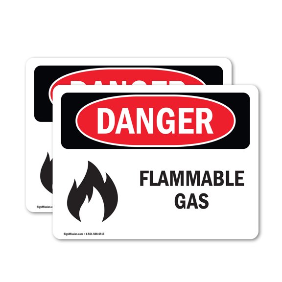 (2 Pack) Flammable Gas OSHA Danger Sign 10 Inch X 7 Inch Vinyl Label Decal Sticker Weather Resistant, UV Protected for Workplace, Business, and Construction Site, Made in the USA