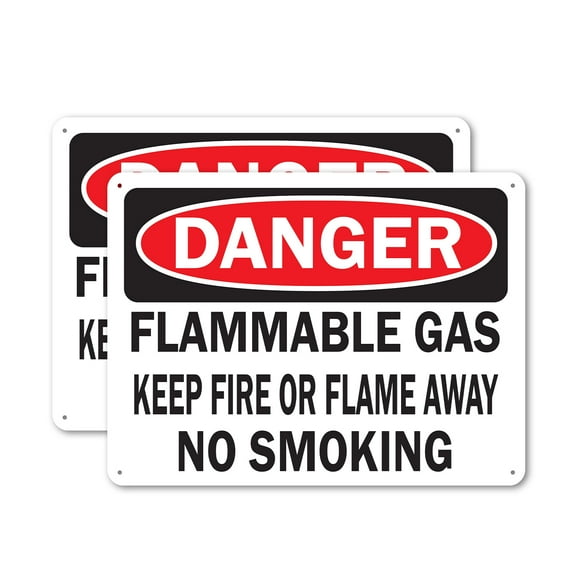 (2 Pack) Flammable Gas OSHA Danger Sign 14 Inch X 10 Inch Indoor / Outdoor Rust-Free Aluminum Metal Signs for Workplace, Workshop, and Construction Site, Made in the USA