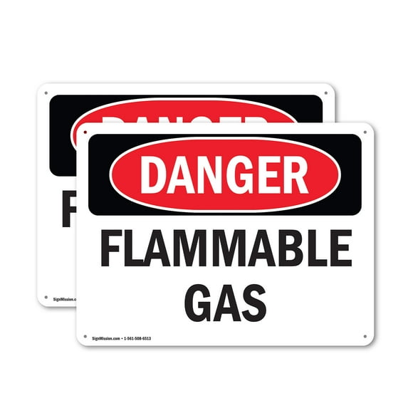 (2 Pack) Flammable Gas OSHA Danger Sign 14 Inch X 10 Inch Indoor / Outdoor Rust-Free Aluminum Metal Signs for Workplace, Workshop, and Construction Site, Made in the USA