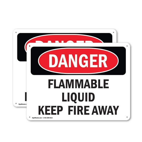 (2 Pack) Flammable Liquid Keep Fire Away OSHA Danger Sign 18 Inch X 12 Inch Indoor / Outdoor Rust-Free Aluminum Metal Signs for Workplace, Workshop, and Construction Site, Made in the
