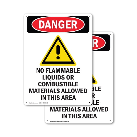 (2 Pack) No Flammable Liquids OSHA Danger Sign 18 Inch X 24 Inch Indoor / Outdoor Rust-Free Aluminum Metal Signs for Workplace, Workshop, and Construction Site, Made in the USA