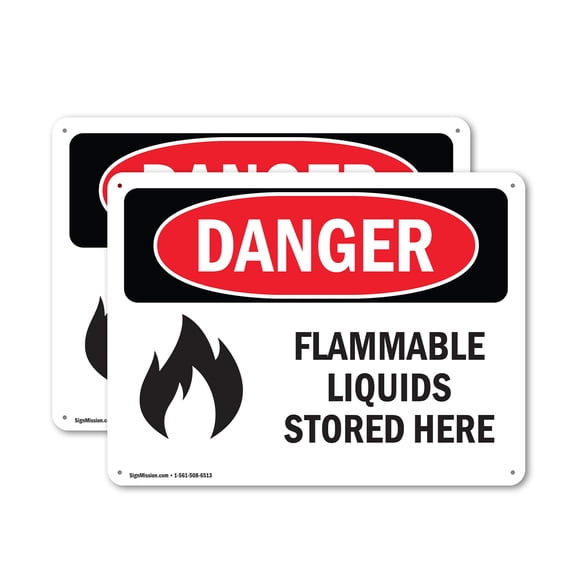 (2 Pack) Flammable Liquids Stored Here OSHA Danger Sign 18 Inch X 12 Inch Indoor / Outdoor Rust-Free Aluminum Metal Signs for Workplace, Workshop, and Construction Site, Made in the USA