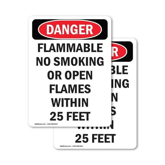 (2 Pack) Flammable No Smoking Or Open Flames OSHA Danger Sign