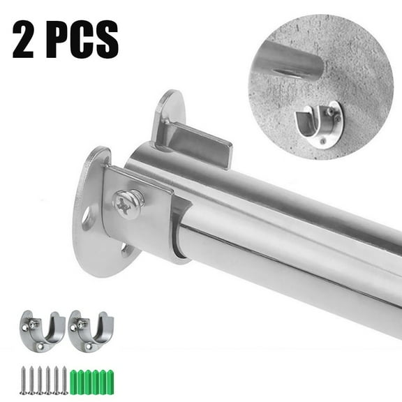 2 Pack Flange Rod Holder, Closet Rod Bracket End Supports Sockets For Wardrobe