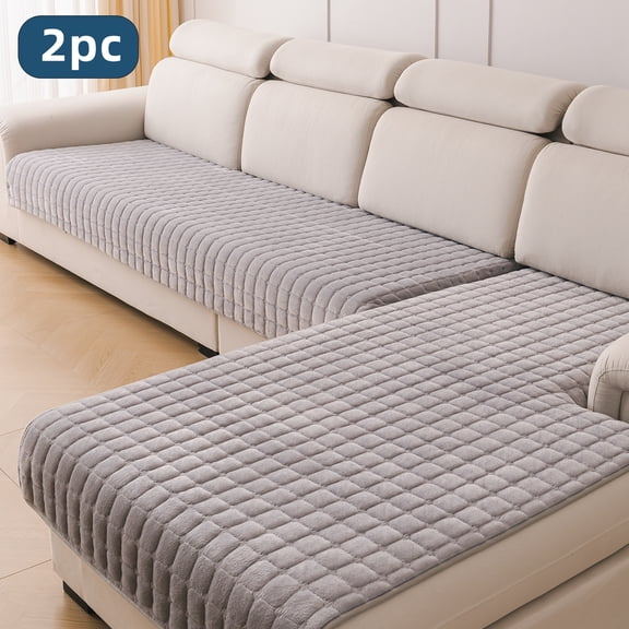 2 Pack Flannel Sofa Seat Covers, 90×160cm + 90×210cm Soft Plush Couch Cushion Protector Pads, Non-Slip Washable Warm Fleece Sofa Mats for L Shape Sectional Sofa, 5 Colors Available