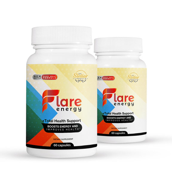 2 Pack Flare Energy, total health support and boosts energy-60 Capsules x2