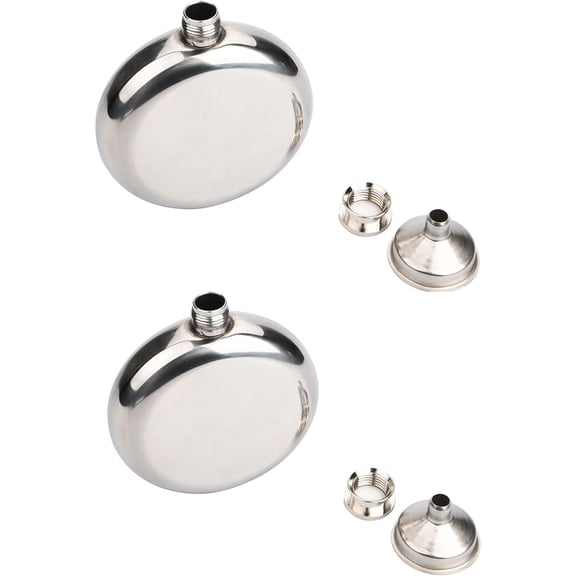 2 Pack Flasks For Liquor For Men Stainless Steel Flask Kettles Outdoor Portable With Funnel Bottles For Drinking Whiskey Suitable For Camping, Hiking, Fishing (Round 5 Oz.)