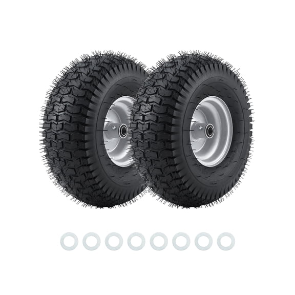 2 Pack Flat Free Sturdy Tire for Golf Cart & Lawn Mower W/ Centered Hub & Multi-Size Ball Bearings, Puncture Proof & Maintenance-Free, Size: 15×6.00-6