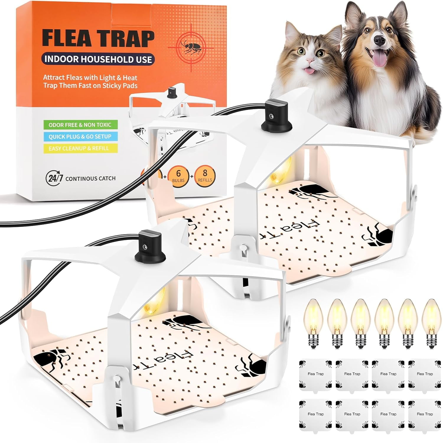 2 Pack Flea Traps for Inside Your Home, Indoor Electric Pest Control, Safe for Kids & Pets, Sticky Traps, Flying Insect Trap, Fruit Fly Trap