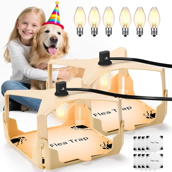 2-Pack Flea Traps for Inside Your Home, Indoor Flea Light Traps , Pest Control, Flying Insect Trap, Bed Bug Control,Safe for Pets and Children-Beige