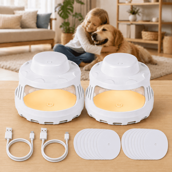 Gamexcel Flea Traps for Inside Your Home, 2 Pack Indoor Light Traps with 20 Sticky Refill Discs, 4 Modes, USB Powered