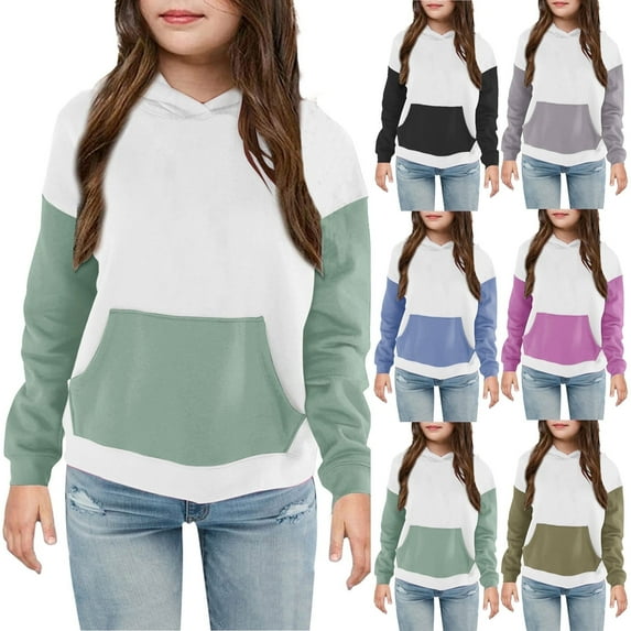 2 Pack Fleece Lined Hoodies for Teen Girls & Boys with Front Pocket Pullover Sweatshirts Size 4-14 Tweens Cute Color Block Long Sleeve Warm Shirts Tops