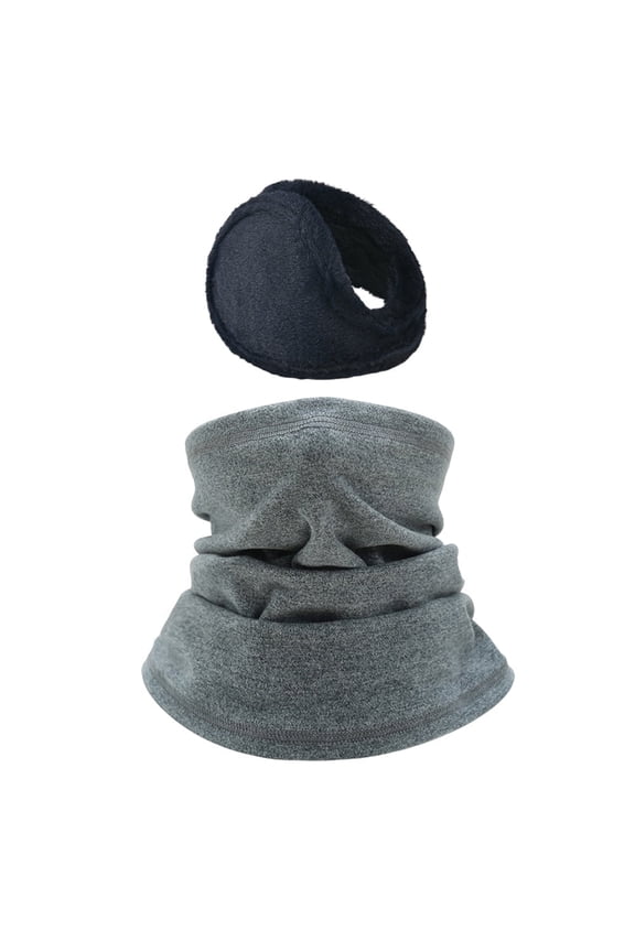 2 Pack Fleece Neck Gaiter Ear Warmer Neck Face Cover Set Fleece Face Mask Light Gray Navy Blue