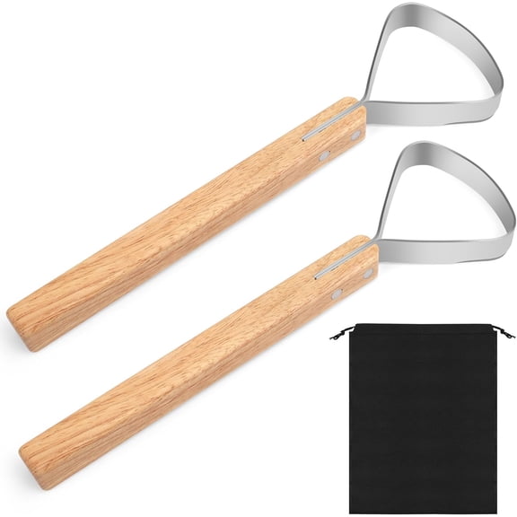 2 Pack Fleshing Knife for Hides with Storage Bag, 11.2in Pelt Scraper Fleshing Tool Wooden Handle Stainless Hide Tanning Kit, Leather Making Tools for Taxidermy Supplies Skinning Fur Handling