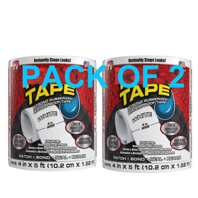 2 Pack Flex Strong Rubberized Tape Waterproof Seal Patch Leaks Works Underwater Indoor Outdoor 4" x 5ft White