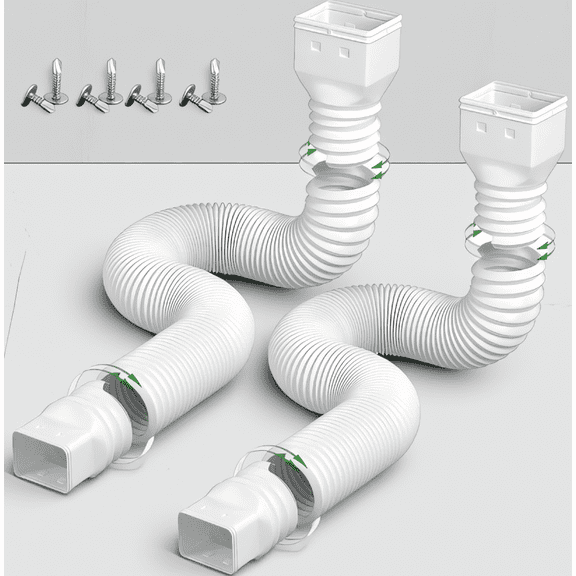 2 Pack Flexible Downspout Extensions, Gutter Extender Connector 21 to 68 Inch, Fits 2x3 and 3x4 Downspouts, Screws Included, White