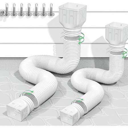 2 Pack Flexible Gutter Downspout Extensions, Extendable 21 to 60 Inches, Rain Drain Pipe Extender with Adapters, White
