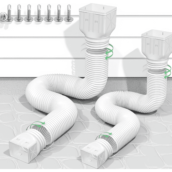 2 Pack Flexible Gutter Downspout Extensions, Extendable 21 to 60 Inches, Rain Drain Pipe Extender with Adapters, White