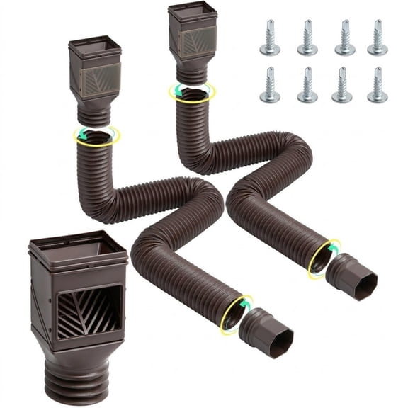 2-Pack Flexible Rain Gutter Downspout Extensions, 21"-63" Extendable Downspout Extender with Adapters, Brown