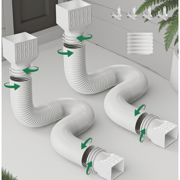 2 Pack Flexible Rain Gutter Downspout Extensions, Extendable 20 to 66 Inches, Drainage Diverter with Connector, White