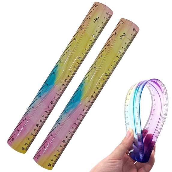 2 Pack Flexible Rulers, 12-Inch Bendable Plastic Ruler with Centimeter and Inch Scale, Soft Gradient Color Measuring Tool for Office and Art Supplies