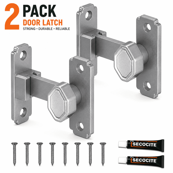 2 pack Brushed Silver Flip Door Latch Lock, Aluminum Privacy Hardware for Fence Gates, Cabinets, Sheds and Barns, Screws Included
