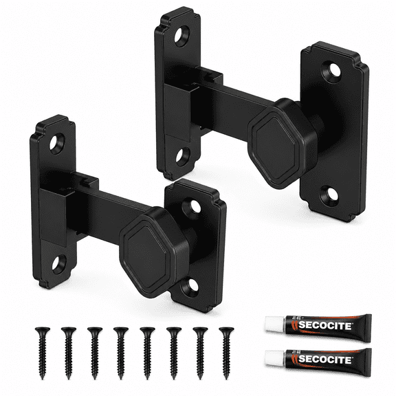 2 pack Matte Black Flip Door Latch Lock, Aluminum Privacy Hardware for Fence Gates, Cabinets, Sheds and Barns, Mounting Screws Included
